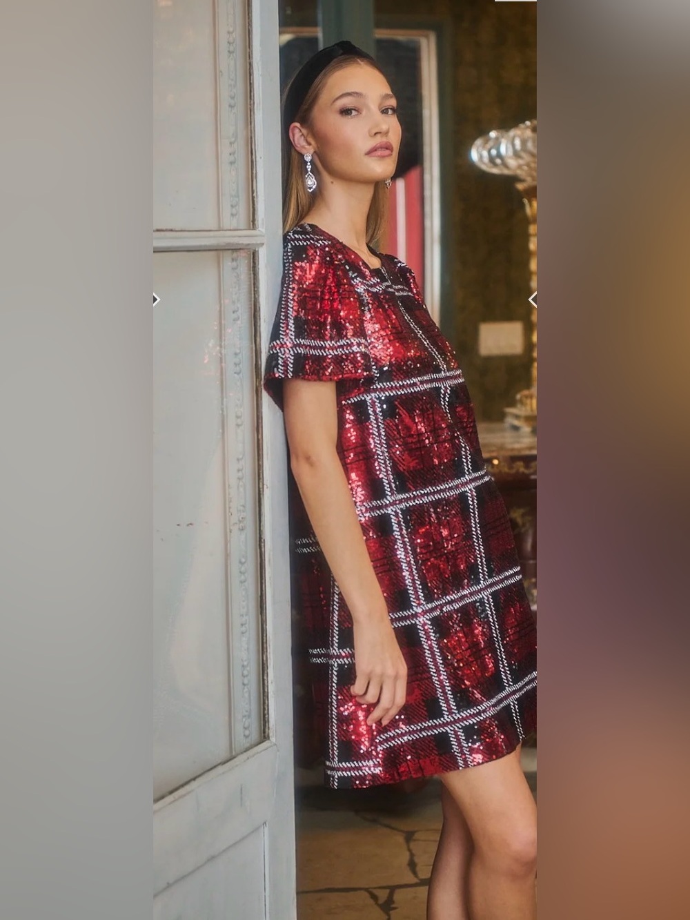 NEW Sugarlips Fedra Sequin Plaid Lined Mini Dress Size XS Holidays Party